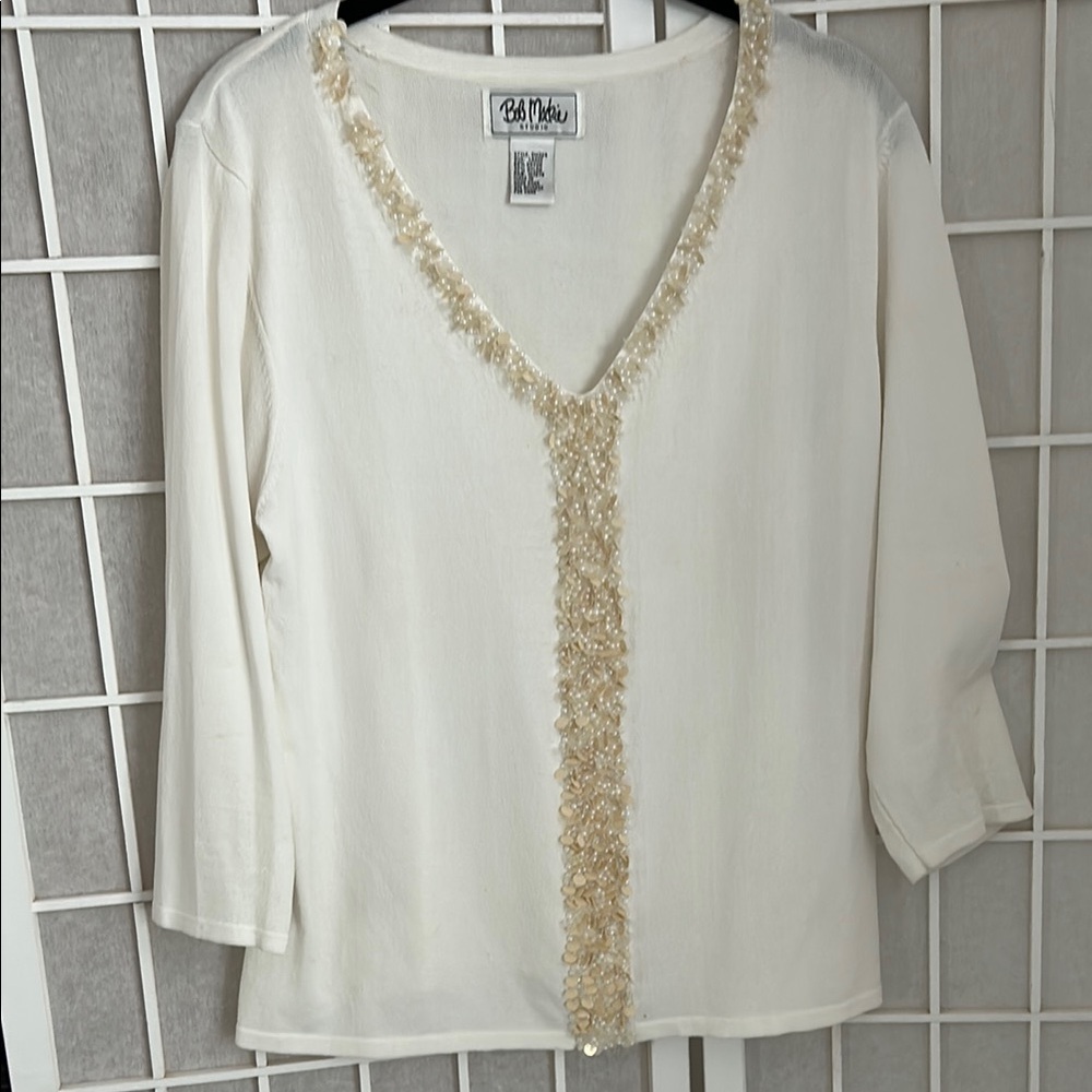 Bob Mackie Cream Embellished Blouse